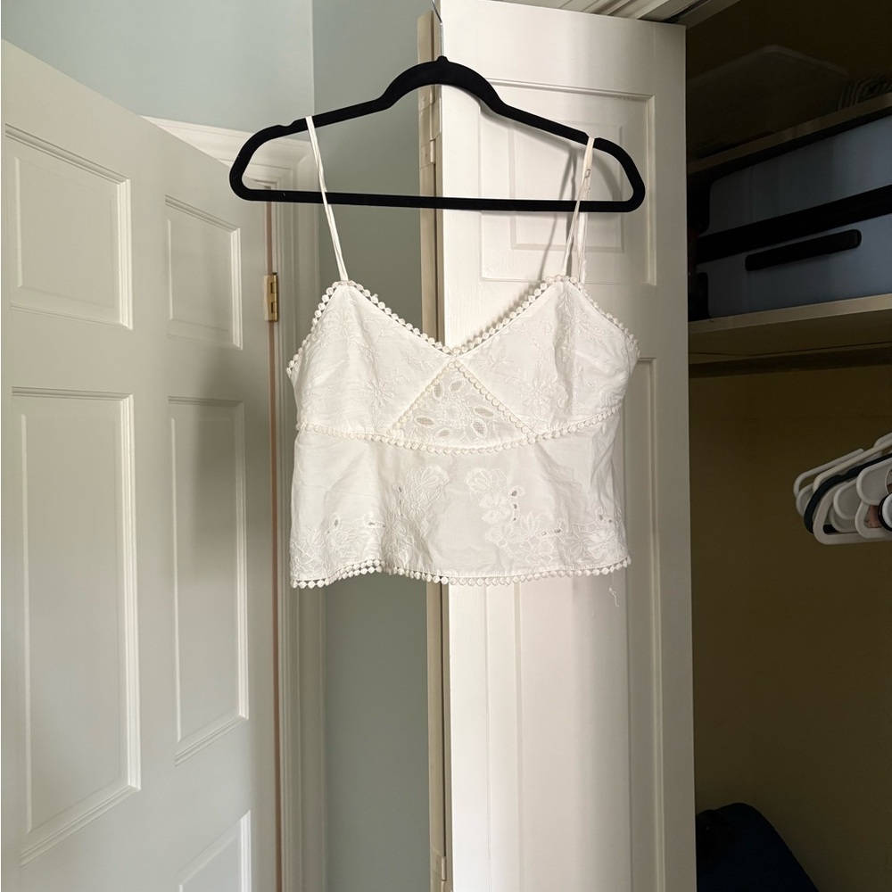 Zara White Cropped Camisole Top with Spaghetti Straps